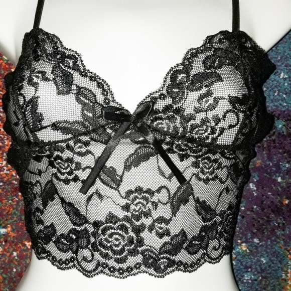 Black Rose Sheer Lace Bralette Cheeky Panty Set - Picture 5 of 8